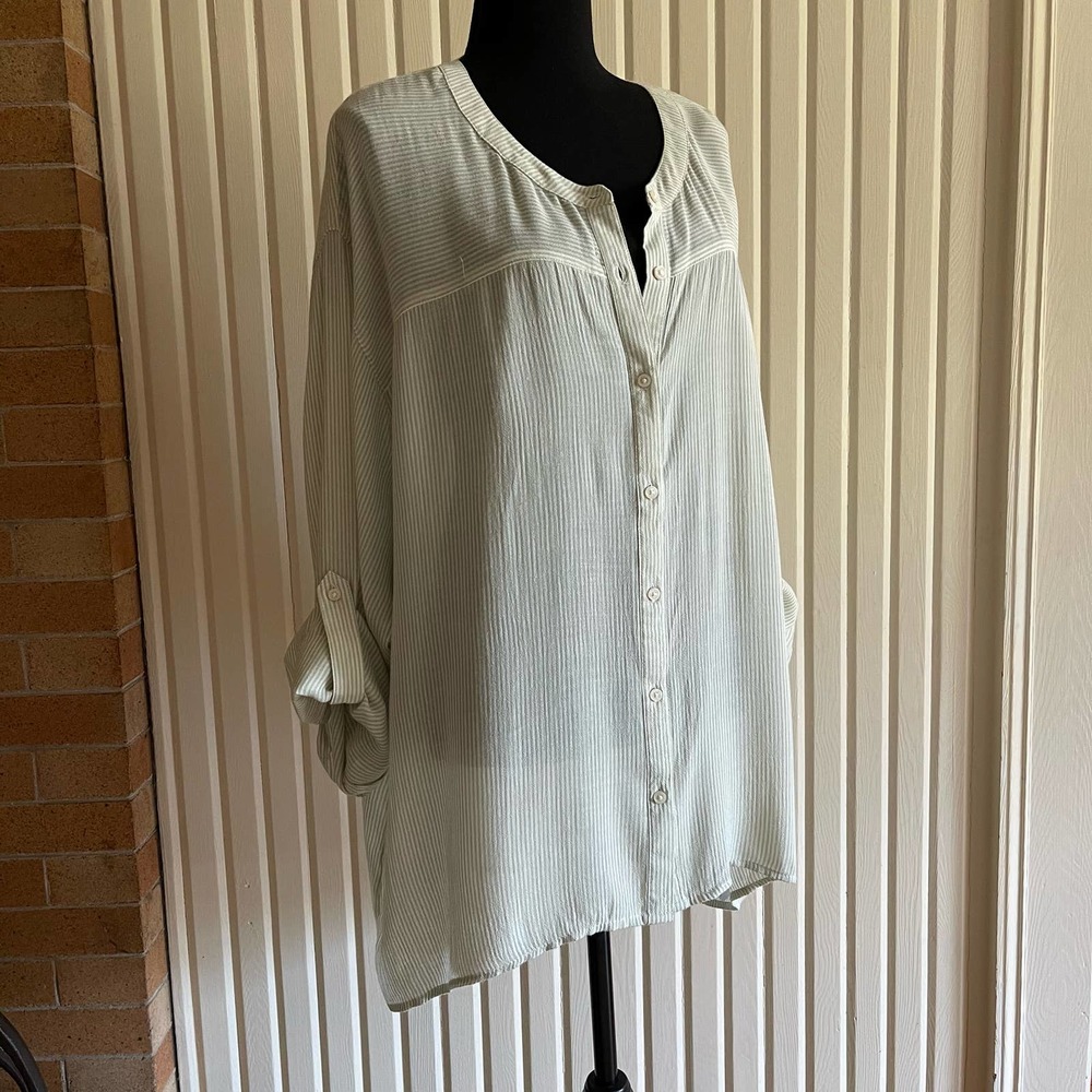 SALE!!⏱ Nine West Jeans - Green Striped Button Down Top - XXL - NWT